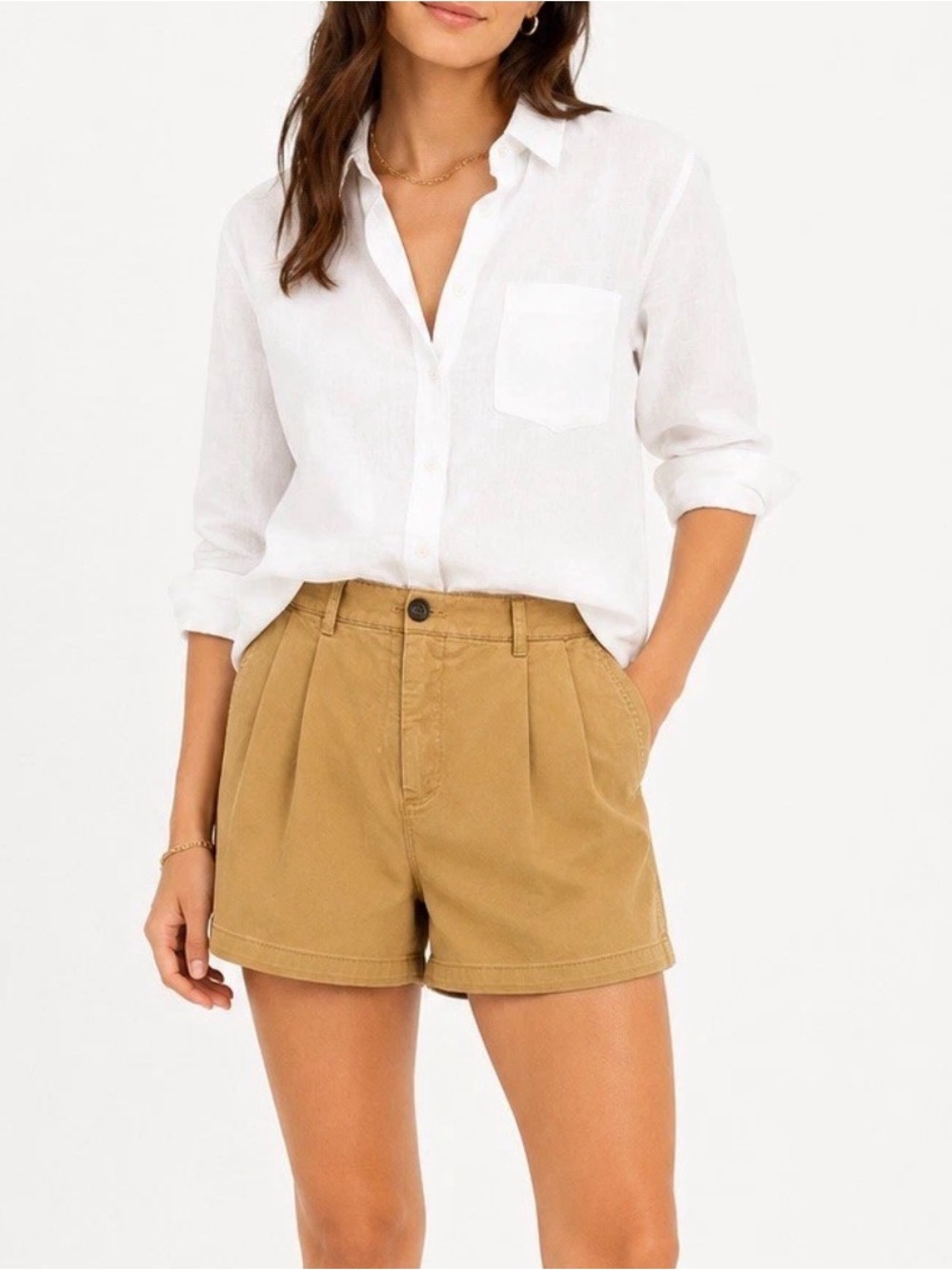 J. Crew Pleated High-Rise Bermuda Shorts - Khaki - Picture 2 of 6